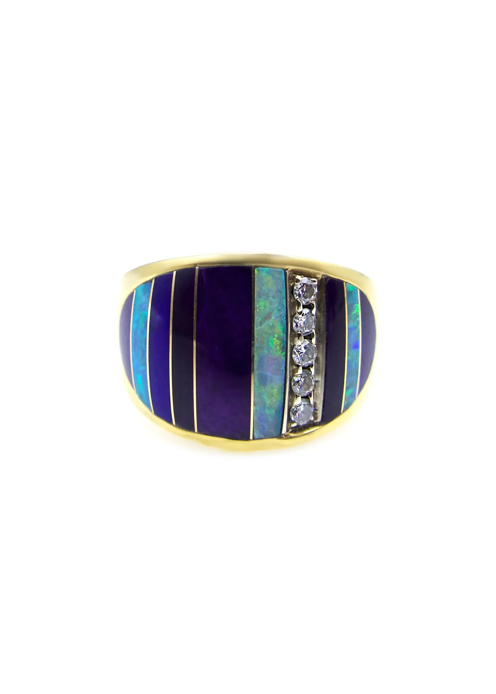 Vintage Inlay and  Diamond (.08 ct) Inlay 18K YG Ring