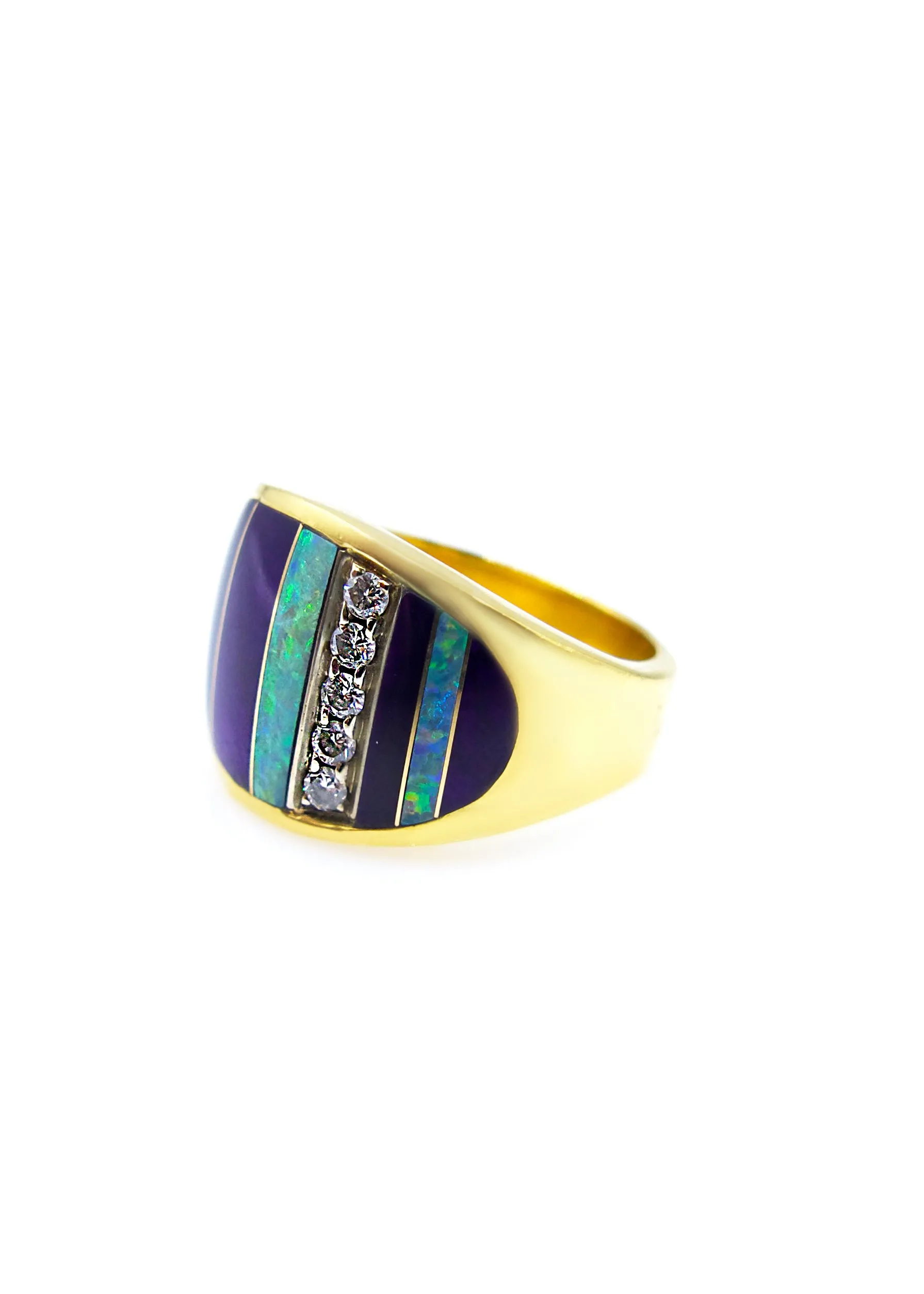 Vintage Inlay and  Diamond (.08 ct) Inlay 18K YG Ring