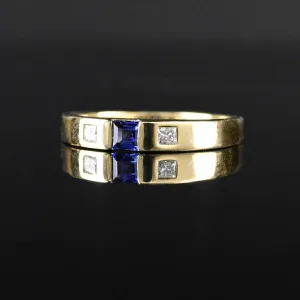 Vintage Sapphire Princess Cut Diamond Band Ring 18K Gold