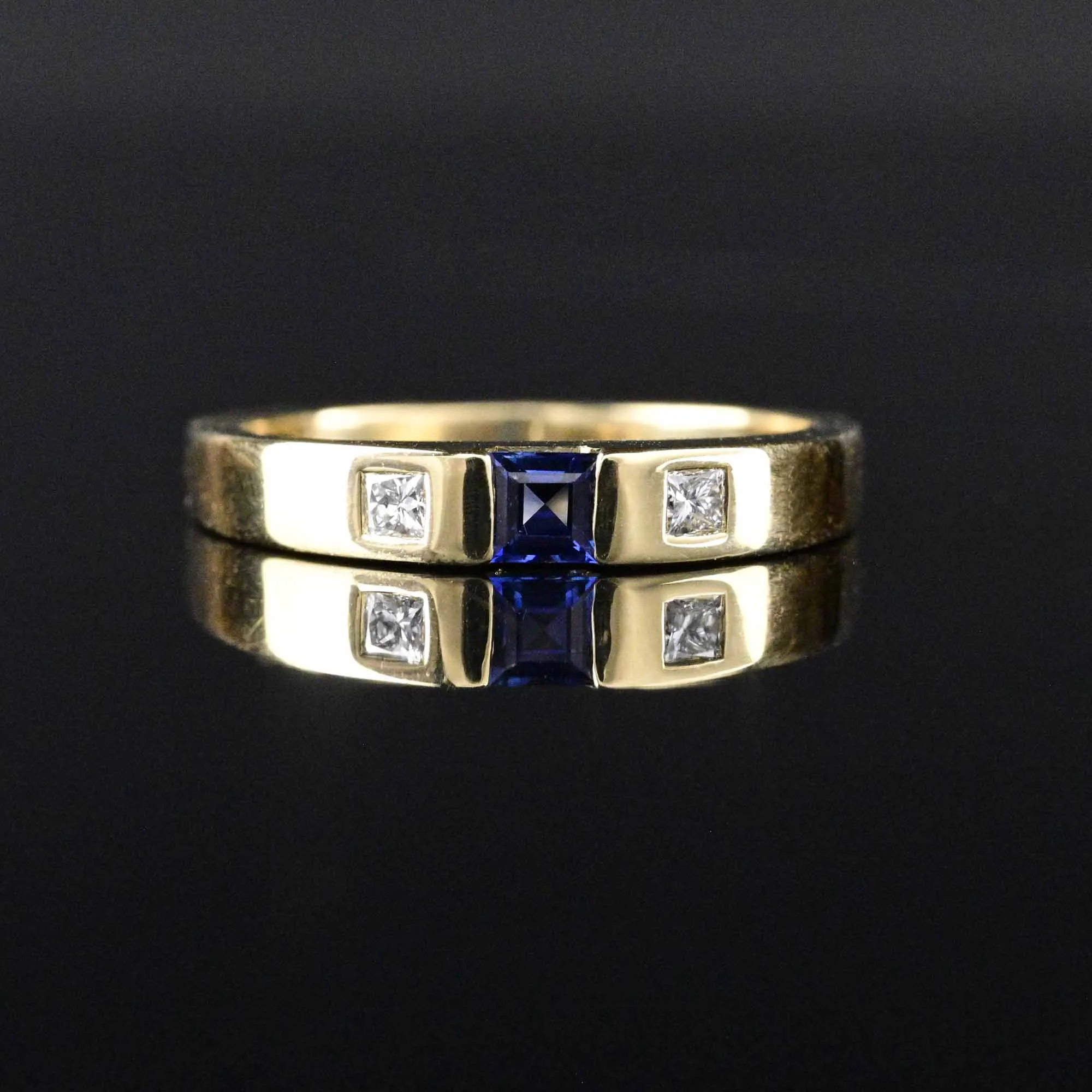 Vintage Sapphire Princess Cut Diamond Band Ring 18K Gold