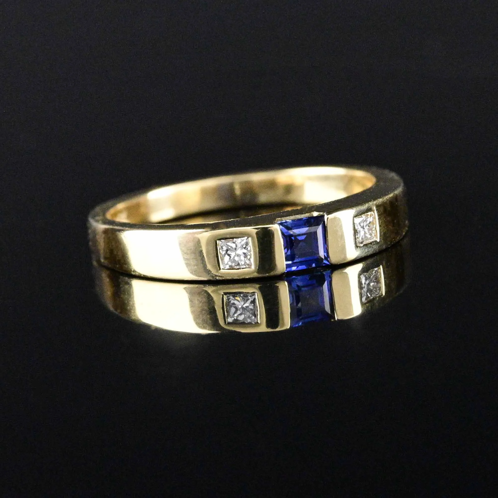 Vintage Sapphire Princess Cut Diamond Band Ring 18K Gold