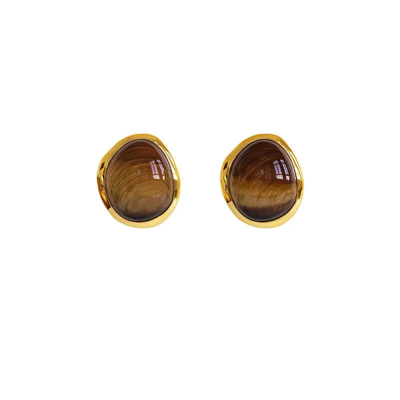 White Jade Tiger Eye Chinese Style Fashion Special-interest Design Ear Studs