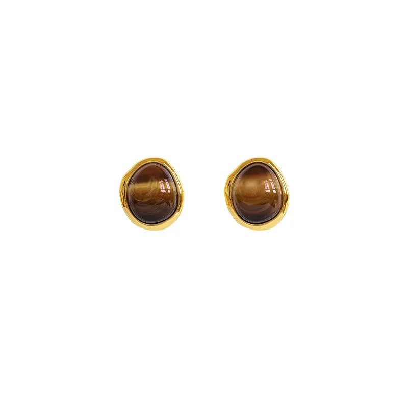 White Jade Tiger Eye Chinese Style Fashion Special-interest Design Ear Studs