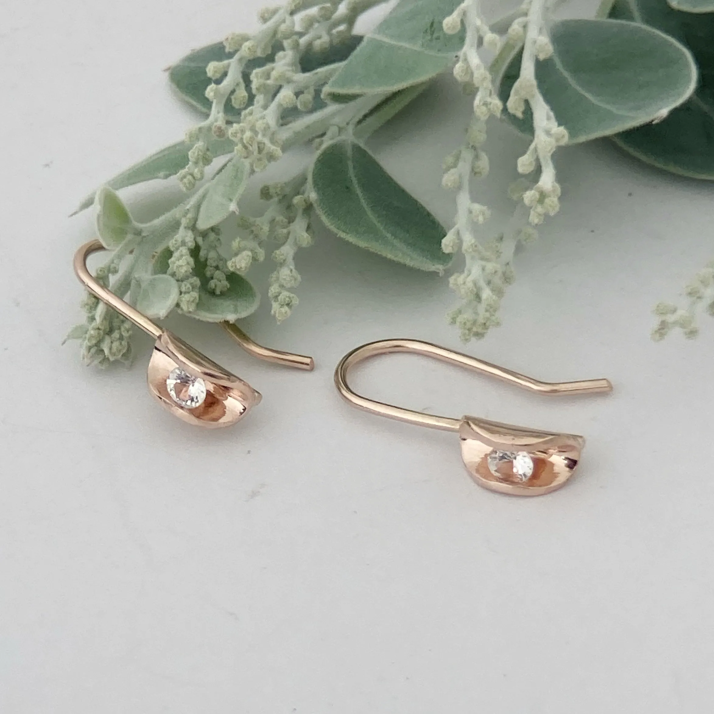 White Sapphire Rose Gold drop earrings