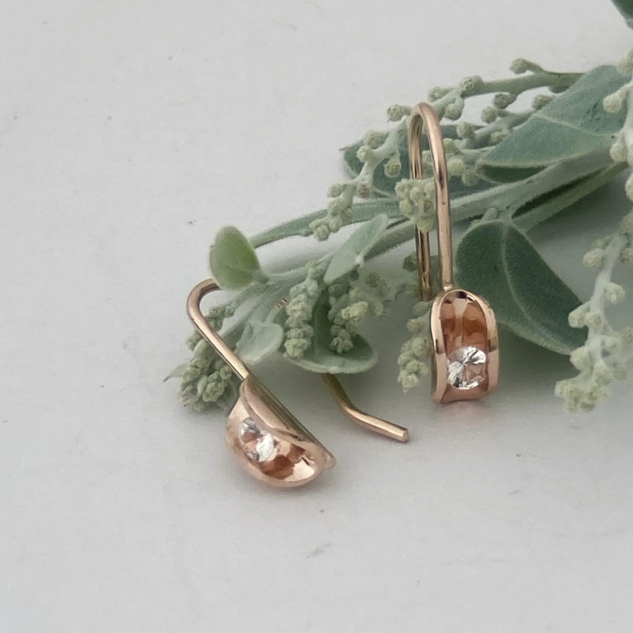 White Sapphire Rose Gold drop earrings