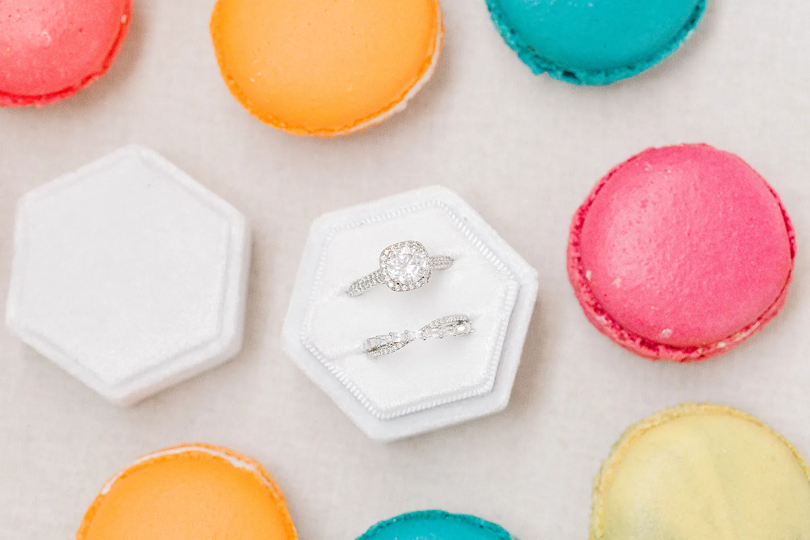 White Velvet Hexagon Ring Box