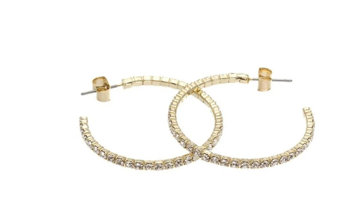 YELLOW GOLD CLEAR RHINESTONE HOOP EARRING