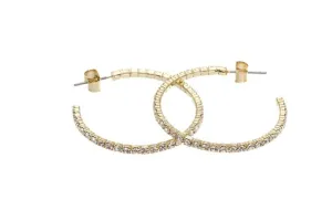 YELLOW GOLD CLEAR RHINESTONE HOOP EARRING