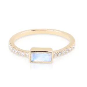 Yellow Gold Moonstone Baguette and Diamond Band